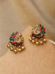 Fida Gold & Green Peacock Shaped Studs