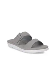 Bata Women Grey Solid PU Open Toe Flats
