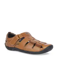 Scholl Men Brown Leather Shoe-Style Sandals