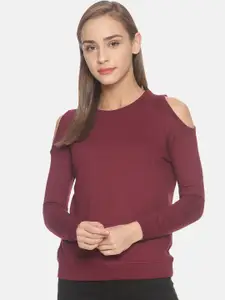 Kryptic Women Maroon Solid Sweatshirt