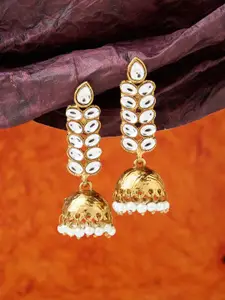 Fida Gold-Plated & White Kundan Dome Shaped Jhumkas