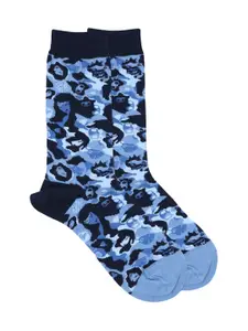 Balenzia Balenzia x Tokidoki Men Blue & Black Camo Patterned Calf-Length Socks