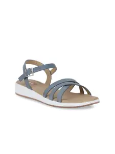 Bata Women Blue Solid PU Open Toe Flats