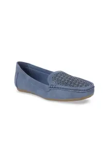 Bata Women Blue Laser Cut Loafers