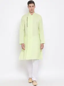 VASTRAMAY Men Fluorescent Green & White Solid Kurta with Pyjamas