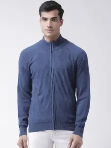 Club York Men Blue Self Design Cardigan Sweater
