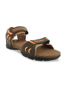 Sparx Men Olive Green & Orange Solid Sports Sandals