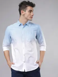 HIGHLANDER Men Blue & White Slim Fit Ombre Casual Shirt