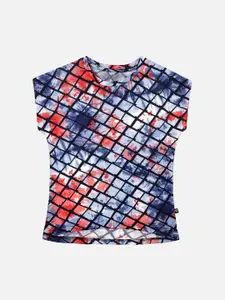 PROTEENS Girls Red & Navy Blue Printed Round Neck T-shirt