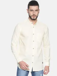 Campus Sutra Men Cream-Coloured Classic Regular Fit Solid Casual Shirt