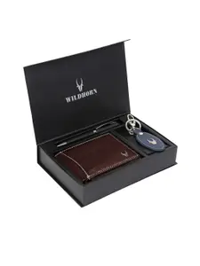 WildHorn Men Brown & Blue RFID Protected Genuine Leather Wallet & Pen Accessory Gift Set
