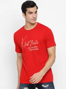 YOLOCLAN Men Red  Beige Printed Round Neck Pure Cotton T-shirt