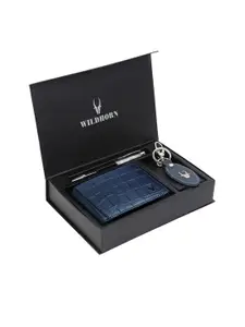 WildHorn Men Blue & Black RFID Protected Genuine Leather Wallet & Pen Accessory Gift Set