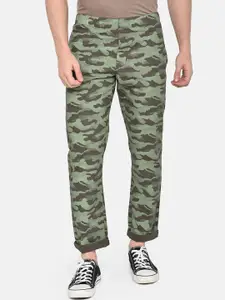 beevee Men Green & Brown Camouflage Printed Straight-Fit Track Pants