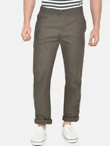beevee Men Olive Brown Solid Straight-Fit Track Pants