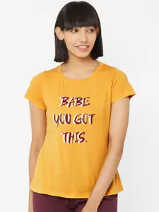 Soie Women Mustard Yellow Printed Lounge T-Shirt