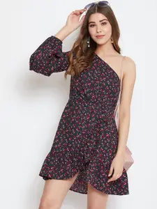 Berrylush Women Navy Blue Floral Printed A-Line Dress