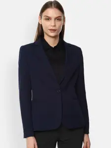 Van Heusen Woman Navy Blue Solid Slim-Fit Single-Breasted Formal Blazer