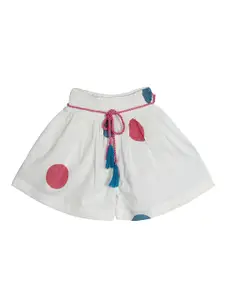My Little Lambs Girls Off-White & Blue Polka Dot Printed Loose Fit Regular Shorts