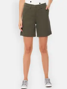 Van Heusen Woman Women Olive Green Solid Regular Fit Regular Shorts