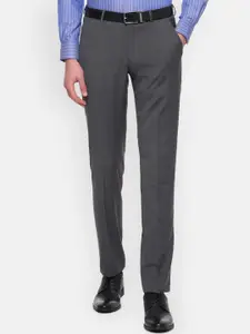 Louis Philippe Permapress Men Grey Slim Fit Self Design Formal Trousers