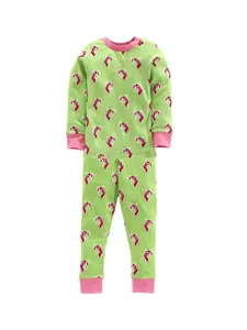 Nino Bambino Girls Green & Pink Printed Organic Cotton T-shirt with Pyjamas