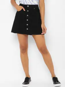 AMERICAN EAGLE OUTFITTERS Women Black Solid A-Line Mini Skirt