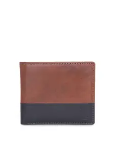 Kara Men Brown & Navy Blue Colourblocked Two Fold Leather Wallet
