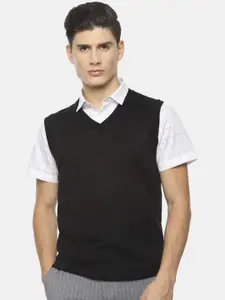 Van Heusen Men Black Solid Acrylic Sweater Vest