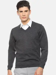 Van Heusen Men Grey Solid Woolen Pullover Sweater
