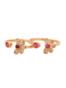 Shoshaa Set Of 2 Gold-Plated Pink & White Stone-Studded Handcrafted Toe Rings