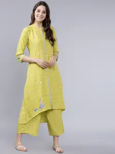 Vishudh Women Yellow Woven Design A-Line Kurta