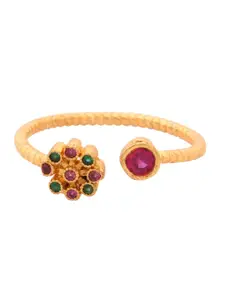 Shoshaa Set Of 2 Gold-Plated Pink & Green Stone-Studded Handcrafted Toe Rings