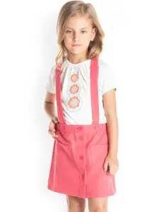 Cherry Crumble Girls Coral Pink Solid Straight Pilot Skirt