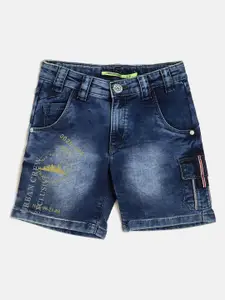 Crimsoune Club Boys Navy Blue Washed Slim Fit Denim Shorts