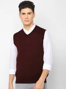 Allen Solly Men Maroon Solid Sweater Vest