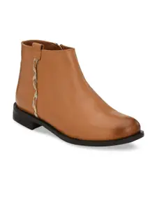 Delize Women Tan Brown Solid Mid-Top Flat Boots