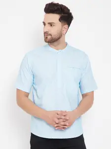 even Men Pastel Blue Woven Design Straight Kurta