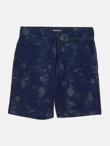 Crimsoune Club Boys Navy Blue & Grey Printed Slim Fit Denim Shorts