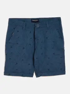 Crimsoune Club Boys Blue Printed Slim Fit Regular Shorts