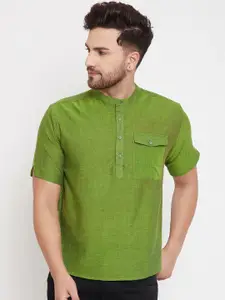 even Men Green Solid Straight Kurta