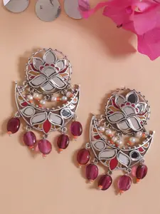 Voylla Silver-Plated & Red Classic Drop Earrings