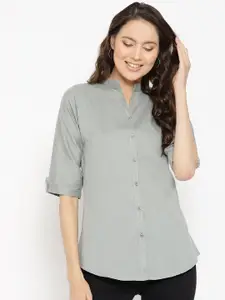 Vastraa Fusion Women Grey Regular Fit Solid Pure Cotton Casual Shirt
