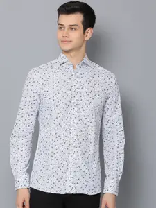 Bruun & Stengade Men White & Blue Slim Fit Floral Printed Casual Shirt