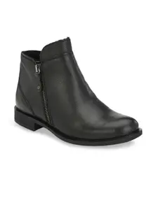 Delize Women Black Solid Mid-Top Flat Boots