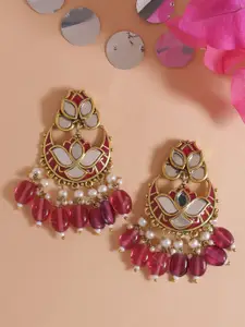 Voylla Gold-Plated & Magenta Classic Drop Earrings