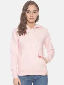 Campus Sutra Women Pink Solid Hooded Sweatshirt