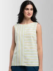 FableStreet Women Yellow Striped Pure Cotton Top