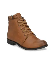 Delize Women Brown Solid Mid-Top Flat Boots