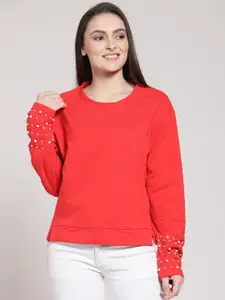 plusS Women Red Solid Pullover Sweatshirt